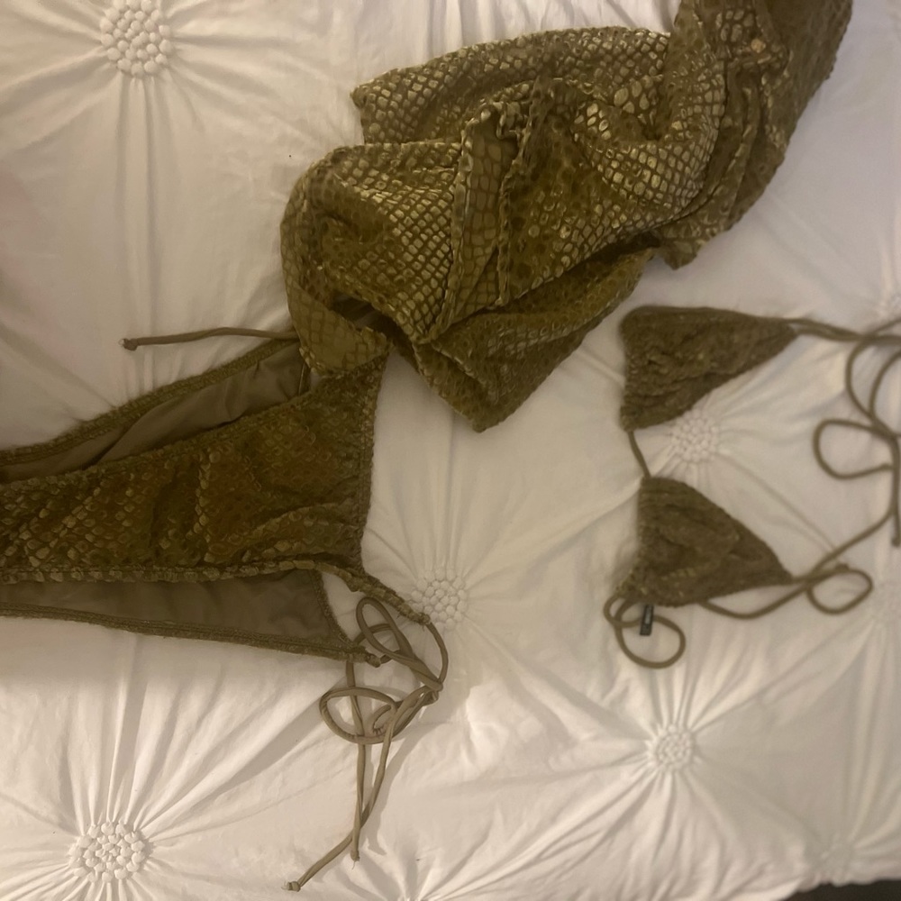 3 Piece Olive Devore Bikini Set - image 5